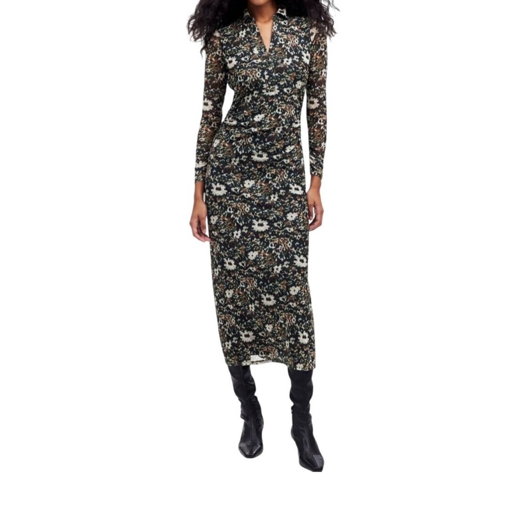 Madewell long sleeve polo midi dress in floral